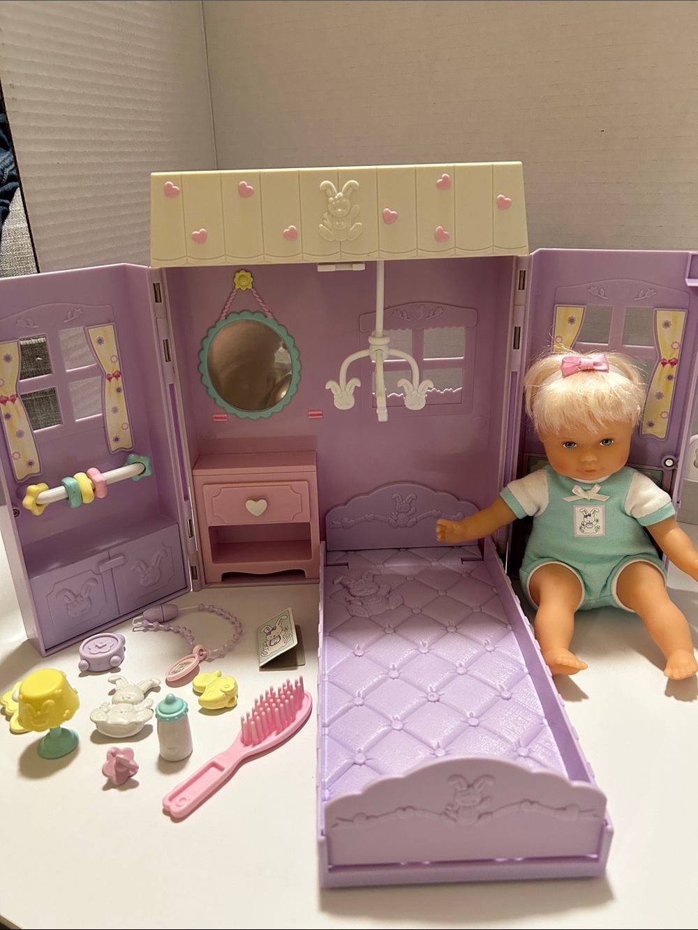 Vintage 2002 Mattel Mini Miracle Baby Doll with Lavender Play Case